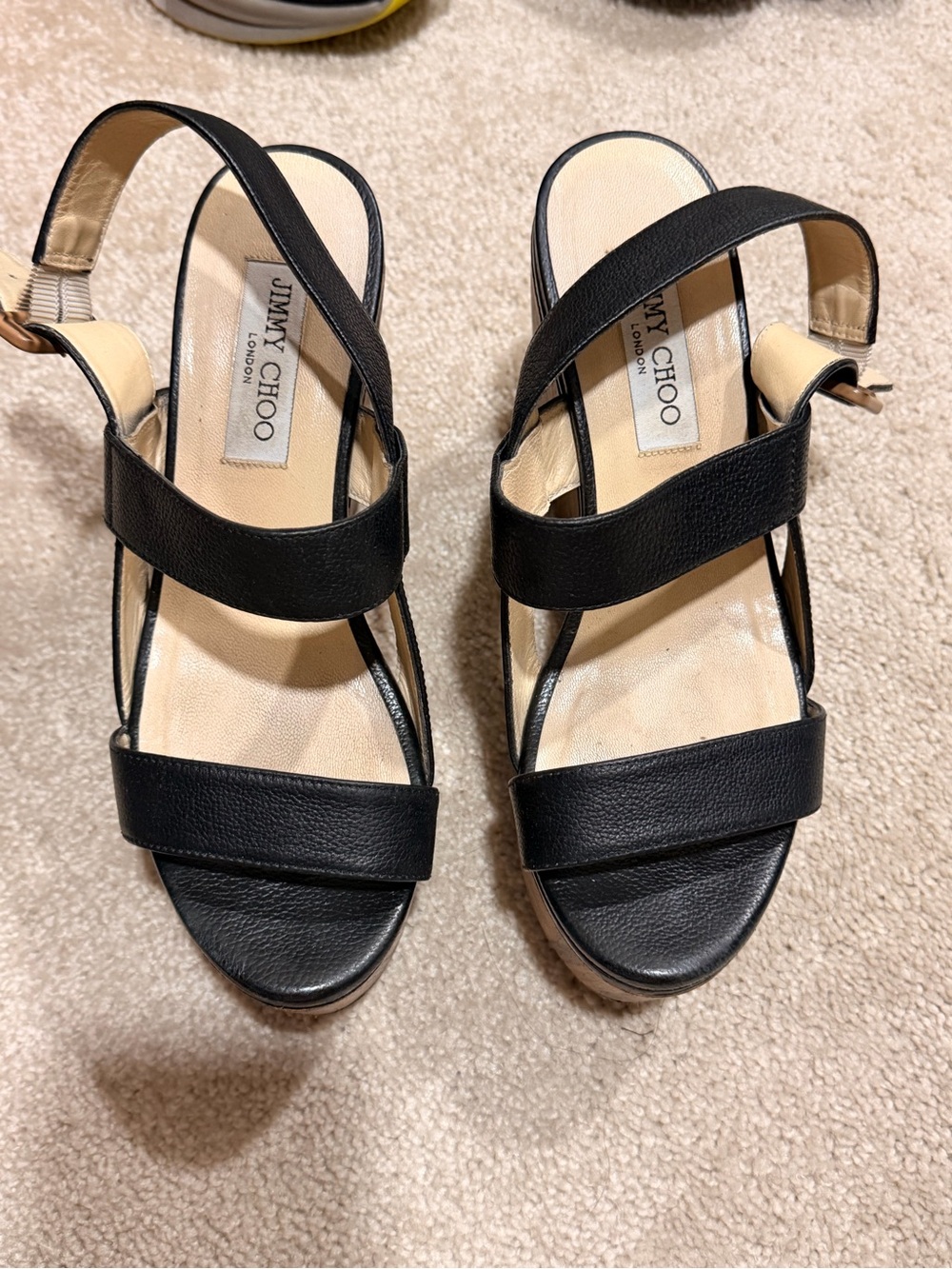 Jimmy Choo Black Leather Strappy Platform Sandals